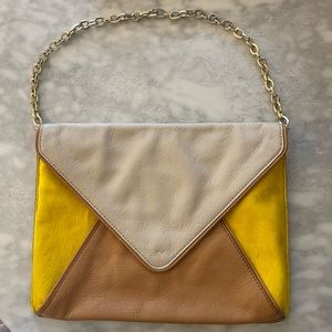 Banana Republic color block clutch: faux tan leather + faux yellow cowhide